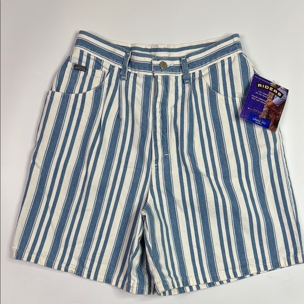 Vintage Riders Blue White Striped Misses Loose Fit Shorts NWT 12 Med